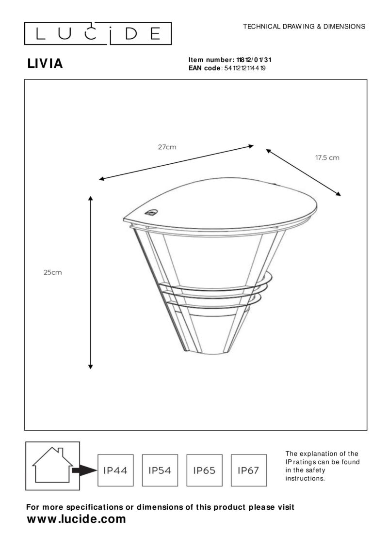 Lucide LIVIA - Nástenné svietidlo Vonkajšie - 1xE27 - IP44 - Biele